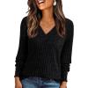 imageAUTOMET Womens V Neck Decorative Buttons Long Sleeve Shirt Fall Sweater Fashion Tops Dressy Casual Tunic Clothes Cute TrendyBlack