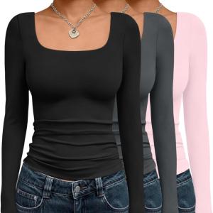 imageAUTOMET 3 Pack Womens Long Sleeve Shirts Fall Fashion Scoop Neck Crop Tops Basic Layer Slim Fit Y2K ClothesBlack grey pink