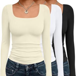 imageAUTOMET 3 Pack Womens Long Sleeve Shirts Fall Fashion Scoop Neck Crop Tops Basic Layer Slim Fit Y2K ClothesBlack white apricot