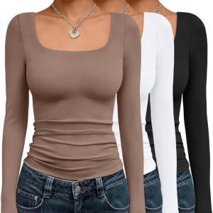 imageAUTOMET 3 Pack Womens Long Sleeve Shirts Fall Fashion Scoop Neck Crop Tops Basic Layer Slim Fit Y2K ClothesBlack white coffee Grey