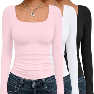 imageAUTOMET 3 Pack Womens Long Sleeve Shirts Fall Fashion Scoop Neck Crop Tops Basic Layer Slim Fit Y2K ClothesBlack white pink
