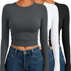 imageAUTOMET 3 Pack Womens Long Sleeve Shirts Y2K Going Out Crop Tops Cute Basic Slim Fitted Fall Fashion Outfits 2025 ClothesGreywhiteblack