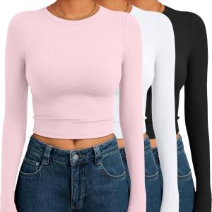 imageAUTOMET 3 Pack Womens Long Sleeve Shirts Y2K Going Out Crop Tops Cute Basic Slim Fitted Fall Fashion Outfits 2025 ClothesPinkwhiteblack