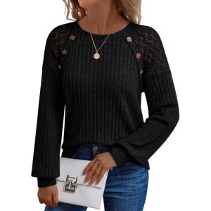 imageAUTOMET Long Sleeve Shirts Womens Lace Lightweight Sweaters Fall Business Dressy Casual TopsBlack