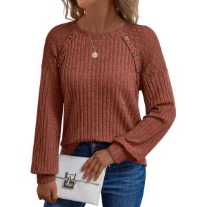 imageAUTOMET Long Sleeve Shirts Womens Lace Lightweight Sweaters Fall Business Dressy Casual TopsCaramel