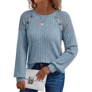 imageAUTOMET Long Sleeve Shirts Womens Lace Lightweight Sweaters Fall Business Dressy Casual TopsLightblue
