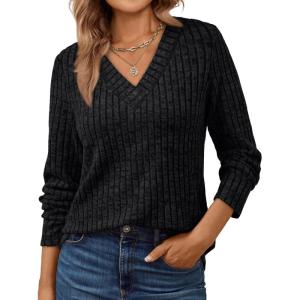 imageAUTOMET Long Sleeve Shirts Womens Tops Fall Fashion Business Casual Outfits 2025 V Neck T Shirts Sweaters TrendyBlack