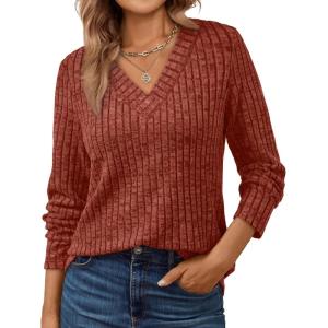 imageAUTOMET Long Sleeve Shirts Womens Tops Fall Fashion Business Casual Outfits 2025 V Neck T Shirts Sweaters TrendyCaramel
