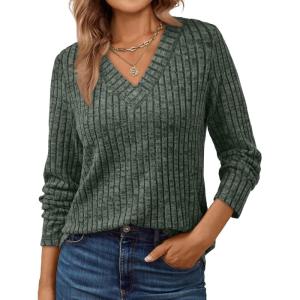 imageAUTOMET Long Sleeve Shirts Womens Tops Fall Fashion Business Casual Outfits 2025 V Neck T Shirts Sweaters TrendyGreen