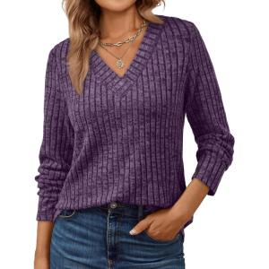 imageAUTOMET Long Sleeve Shirts Womens Tops Fall Fashion Business Casual Outfits 2025 V Neck T Shirts Sweaters TrendyPurple