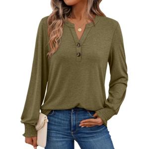 imageAUTOMET Long Sleeve Shirts Womens Tops Henley Dressy Casual Blouses Fall Outfits 2025 Trendy Loose Fit Comfy Winter ClothesArmy Green