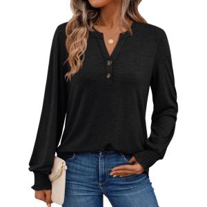 imageAUTOMET Long Sleeve Shirts Womens Tops Henley Dressy Casual Blouses Fall Outfits 2025 Trendy Loose Fit Comfy Winter ClothesBlack