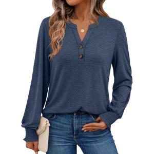imageAUTOMET Long Sleeve Shirts Womens Tops Henley Dressy Casual Blouses Fall Outfits 2025 Trendy Loose Fit Comfy Winter ClothesNavy Blue