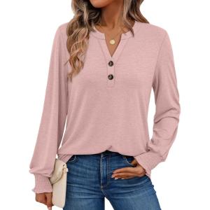 imageAUTOMET Long Sleeve Shirts Womens Tops Henley Dressy Casual Blouses Fall Outfits 2025 Trendy Loose Fit Comfy Winter ClothesPink