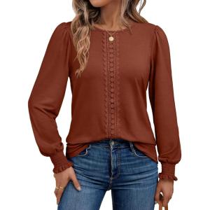 imageAUTOMET Long Sleeve Shirts for Women Business Dressy Casual Tops Work Blouses Pleated TunicsRust