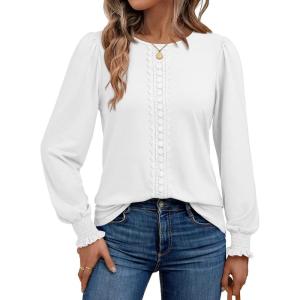 imageAUTOMET Long Sleeve Shirts for Women Business Dressy Casual Tops Work Blouses Pleated TunicsWhite