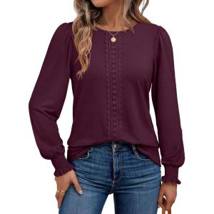 imageAUTOMET Long Sleeve Shirts for Women Business Dressy Casual Tops Work Blouses Pleated TunicsWine