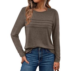 imageAUTOMET Long Sleeve Shirts for Women Pleated Dressy Casual Business Blouses Trendy Fashion Tunic Basic TopsCoffee Grey