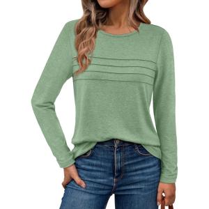 imageAUTOMET Long Sleeve Shirts for Women Pleated Dressy Casual Business Blouses Trendy Fashion Tunic Basic TopsSage Green