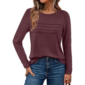 imageAUTOMET Long Sleeve Shirts for Women Pleated Dressy Casual Business Blouses Trendy Fashion Tunic Basic TopsWine