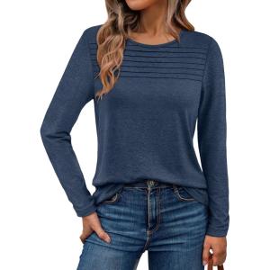 imageAUTOMET Long Sleeve Shirts for Women Spring Fashion Tops 2025 Dressy Casual Blouses Trendy Pleated Tunic OutfitsNavy