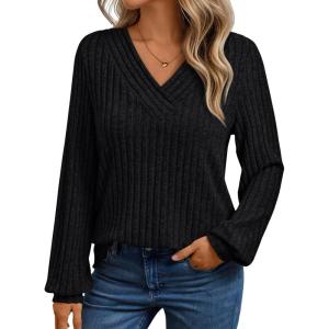 imageAUTOMET Women Long Sleeve Shirts Fall V Neck Work Tops 2025 Fashion Tunic Sweaters Dressy Casual Winter Blouse Trendy OutfitsBlack