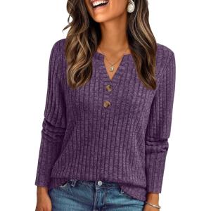 imageAUTOMET Womens Long Sleeve Henley Shirts Fall Lightweight Sweaters Dressy Casual Tunic Tops Fashion Clothes 2025Purple