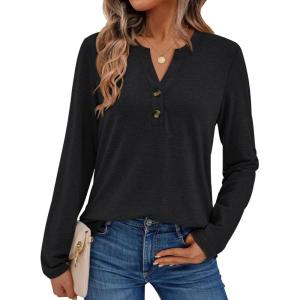 imageAUTOMET Womens Long Sleeve Shirts 2025 Fall Fashion Dressy Casual Tops Trendy Henley Blouses Cute Work Outfits ClothesBlack