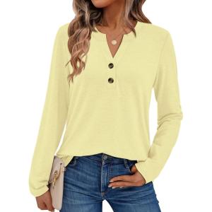 imageAUTOMET Womens Long Sleeve Shirts 2025 Fall Fashion Dressy Casual Tops Trendy Henley Blouses Cute Work Outfits ClothesButter Yellow