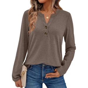 imageAUTOMET Womens Long Sleeve Shirts 2025 Fall Fashion Dressy Casual Tops Trendy Henley Blouses Cute Work Outfits ClothesCoffee Grey