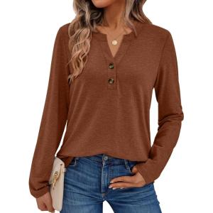 imageAUTOMET Womens Long Sleeve Shirts 2025 Fall Fashion Dressy Casual Tops Trendy Henley Blouses Cute Work Outfits ClothesMaple