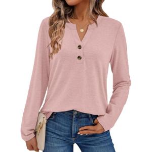 imageAUTOMET Womens Long Sleeve Shirts 2025 Fall Fashion Dressy Casual Tops Trendy Henley Blouses Cute Work Outfits ClothesPink