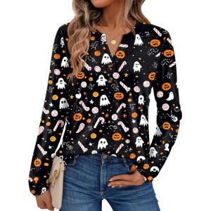 imageAUTOMET Womens Long Sleeve Shirts 2025 Fall Fashion Dressy Casual Tops Trendy Henley Blouses Cute Work Outfits ClothesPumpkin