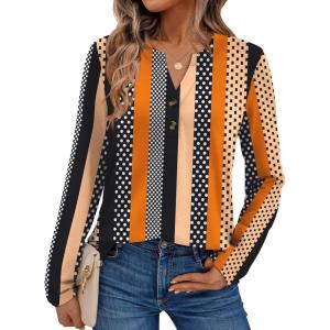 imageAUTOMET Womens Long Sleeve Shirts 2025 Fall Fashion Dressy Casual Tops Trendy Henley Blouses Cute Work Outfits ClothesStriped Dots