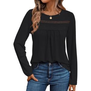 imageAUTOMET Womens Long Sleeve Shirts Business Casual Blouses Dressy Fall Babydoll TopsBlack