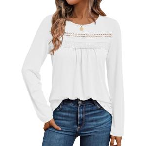 imageAUTOMET Womens Long Sleeve Shirts Business Casual Blouses Dressy Fall Babydoll TopsWhite