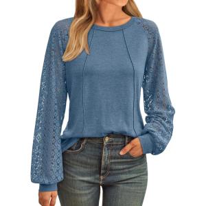 imageAUTOMET Womens Long Sleeve Shirts Casual Tops Dressy Outfits Fall Fashion Blouses Lace Clothes Y2kGreyblue