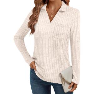 imageAUTOMET Womens Long Sleeve Shirts Fall Fashion Tops V Neck Tunic 2025 Dressy Casual Sweater Winter Clothes Trendy OutfitsApricot