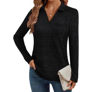 imageAUTOMET Womens Long Sleeve Shirts Fall Fashion Tops V Neck Tunic 2025 Dressy Casual Sweater Winter Clothes Trendy OutfitsBlack