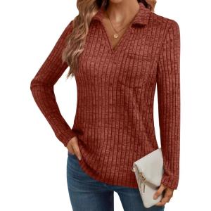 imageAUTOMET Womens Long Sleeve Shirts Fall Fashion Tops V Neck Tunic 2025 Dressy Casual Sweater Winter Clothes Trendy OutfitsMaple