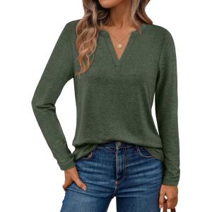 imageAUTOMET Womens Long Sleeve Shirts Fall Tops 2025 Henley Blouses Dressy Casual Business Basic Tees Trendy Cute TShirtsArmygreen