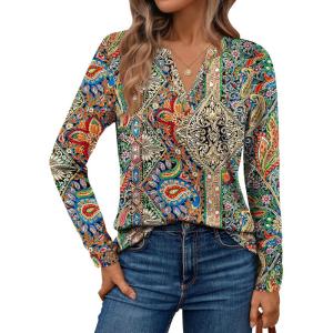 imageAUTOMET Womens Long Sleeve Shirts Fall Tops 2025 Henley Blouses Dressy Casual Business Basic Tees Trendy Cute TShirtsBohoprint