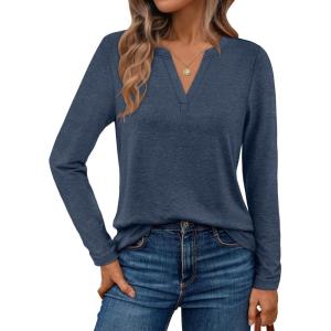 imageAUTOMET Womens Long Sleeve Shirts Fall Tops 2025 Henley Blouses Dressy Casual Business Basic Tees Trendy Cute TShirtsNavyblue
