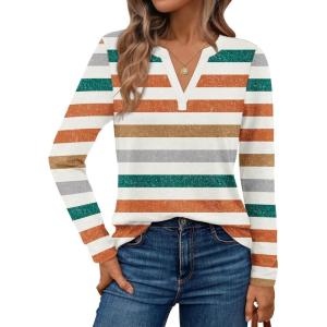 imageAUTOMET Womens Long Sleeve Shirts Fall Tops 2025 Henley Blouses Dressy Casual Business Basic Tees Trendy Cute TShirtsStriped