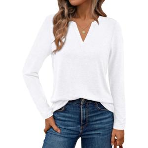 imageAUTOMET Womens Long Sleeve Shirts Fall Tops 2025 Henley Blouses Dressy Casual Business Basic Tees Trendy Cute TShirtsWhite