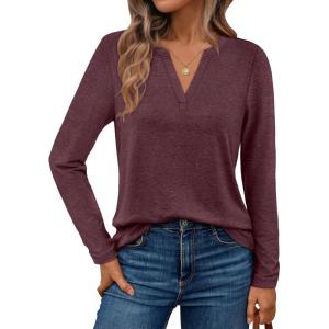 imageAUTOMET Womens Long Sleeve Shirts Fall Tops 2025 Henley Blouses Dressy Casual Business Basic Tees Trendy Cute TShirtsWinered