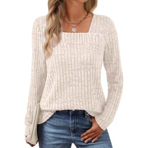 imageAUTOMET Womens Long Sleeve Shirts Fall Tops Fashion Outfits 2025 Asymmetric Square Neck Sweaters Dressy Casual Tunic ClothesApricot