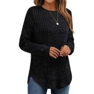 imageAUTOMET Womens Long Sleeve Shirts Fall Tops Tunic Fashion Outfits 2025 Dressy Casual Loose Fit Sweater Clothes Curved HemBlack