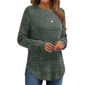 imageAUTOMET Womens Long Sleeve Shirts Fall Tops Tunic Fashion Outfits 2025 Dressy Casual Loose Fit Sweater Clothes Curved HemGreen