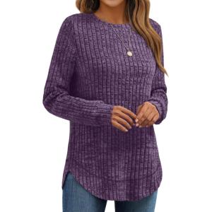 imageAUTOMET Womens Long Sleeve Shirts Fall Tops Tunic Fashion Outfits 2025 Dressy Casual Loose Fit Sweater Clothes Curved HemPurple